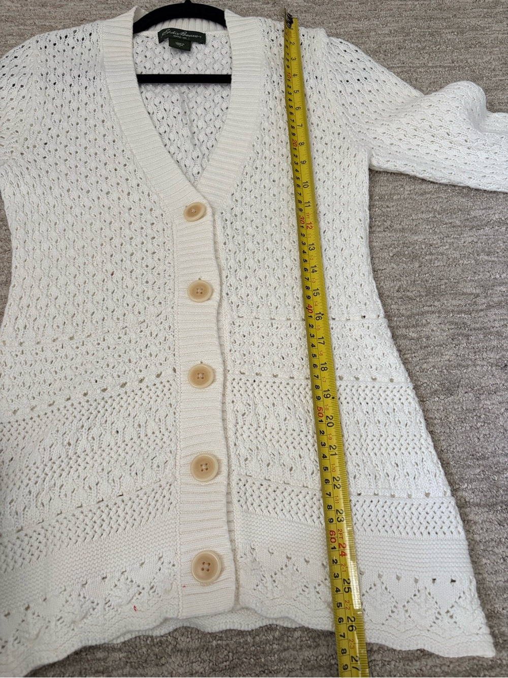Eddie Bauer White Open Knit Button Front Cardigan Size Small 100% Cotton - Picture 12 of 14